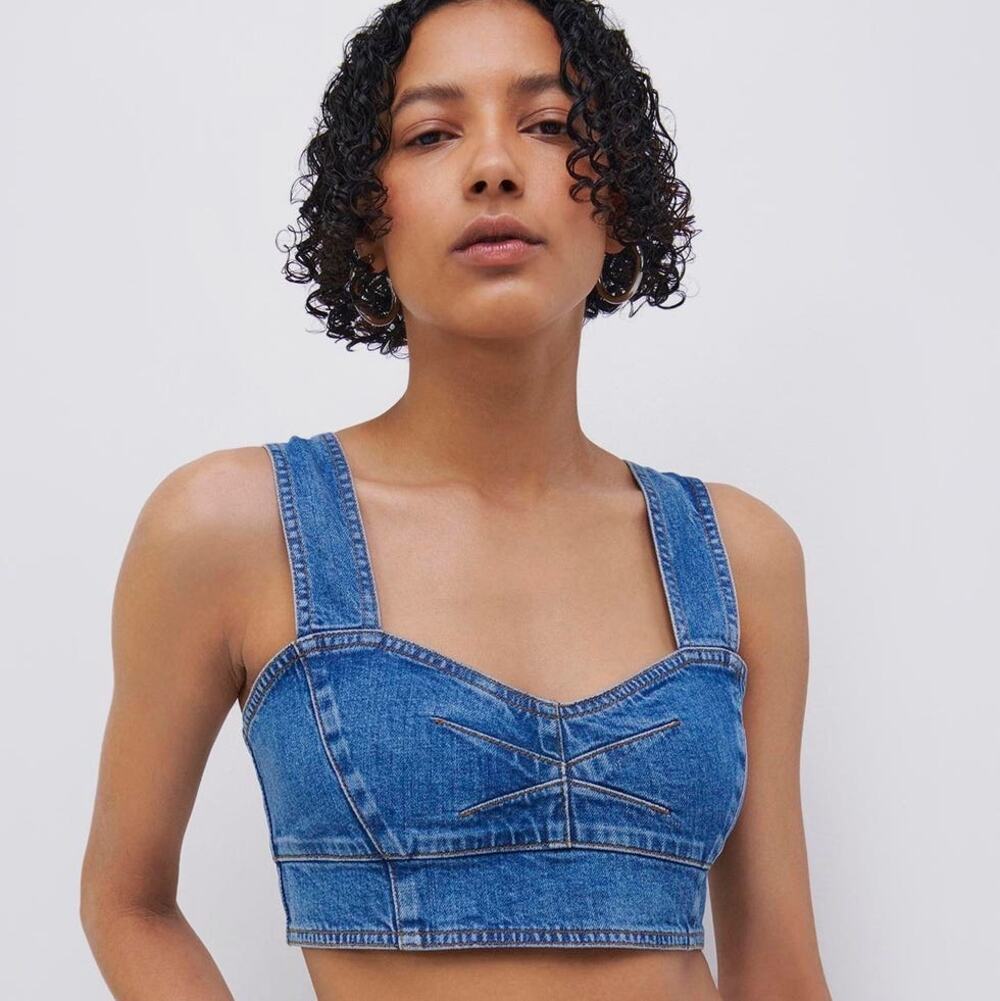 Jonathan Simkhai Blue Denim Sweetheart Bustier Sleeveless Cropped Top Size Small